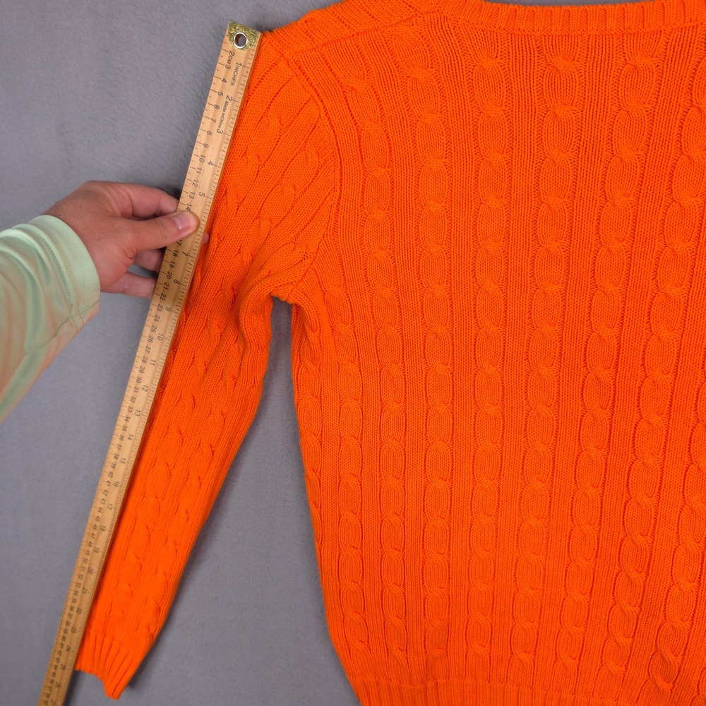 Ralph Lauren Sport Sweater V-Neck Cable Knit Orange Medium Cotton Preppy Classic - Picture 10 of 11